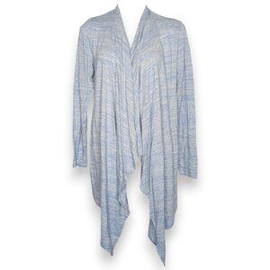 Soma Blue White Marled Knit Waterfall Draped Open Front Cardigan Sweater